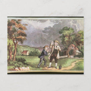 Carte Postale L'expérience de Franklin en électricité