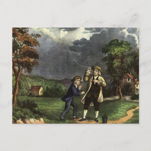 Carte Postale L'expérience du cerf-volant de Benjamin Franklin a (Devant)