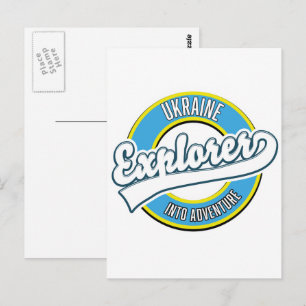 Carte Postale L'explorateur ukrainien dans le logo aventure.