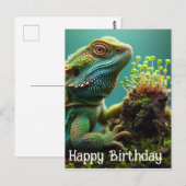Carte Postale Lézard dans le jardin de mousse Joyeux Anniversair (Devant / Derrière)