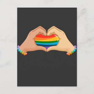 Carte Postale LGBT Arc-en-ciel Drapeau mains coeur coloré amour