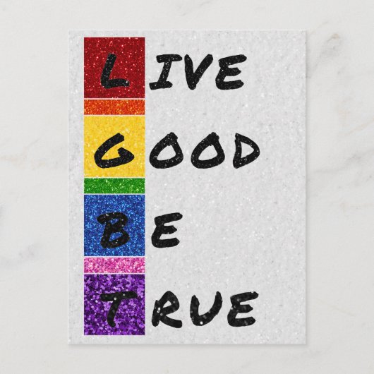 Carte Postale LGBT Parties scintillant Live Good Be True Card (Devant)
