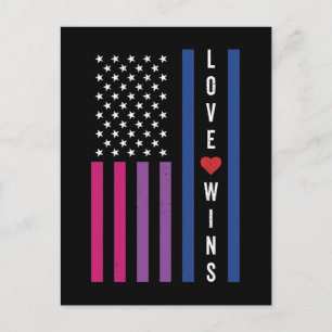 Carte Postale LGBTQ Bisexual Pride L'amour gagne le drapeau amér