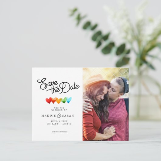 Carte Postale LGBTQ - Enregistrer le script de date avec photo (Debout devant)