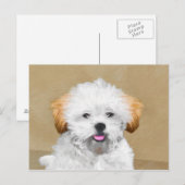 Carte Postale Lhasa Apso Puppy Peinture - Cute Original Chien Ar (Devant / Derrière)