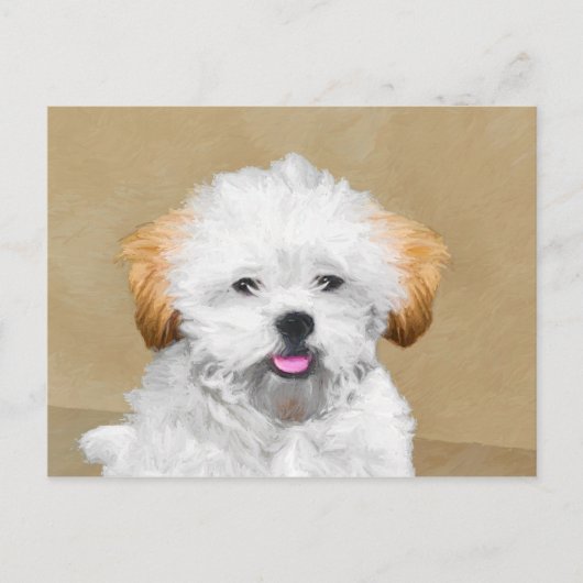 Carte Postale Lhasa Apso Puppy Peinture - Cute Original Chien Ar (Devant)