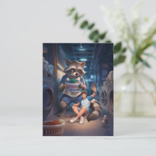 Carte Postale L'heure de la lessive – Selfie avec un énorme rato