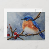 Carte Postale L'hiver Est Bluebird & Berries Aquarelle Art (Devant / Derrière)