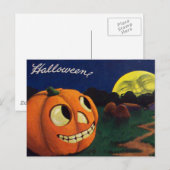 Carte Postale L'Homme citrouille Jack-o'-lantern Sur La Lune (Devant / Derrière)