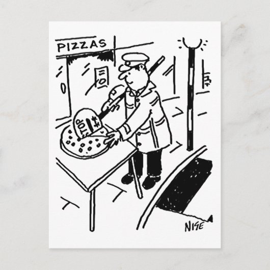 Carte Postale L'homme sucette découpe une pizza (Devant)