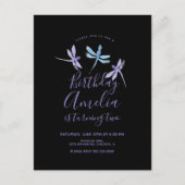 Carte Postale Libellule Aquarelle Fête d'anniversaire Violet Noi (Devant)