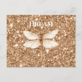 Carte Postale Libellule blanche pailletée fausse or (Devant)