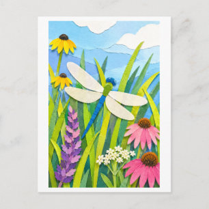 Carte Postale Libellule de collage de papier découpé