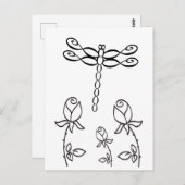 Carte Postale libellule d'infini avec Rose noir et blanc (Devant / Derrière)