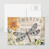 Carte Postale libellule française vintage (Devant / Derrière)