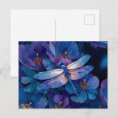 Carte Postale Libellule iridescente Fleurs colorées (Devant / Derrière)