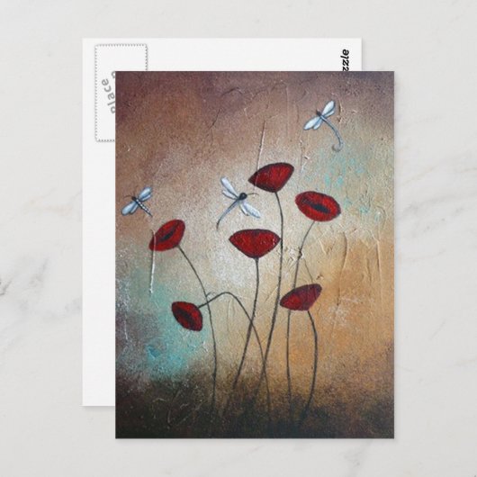 Carte Postale Libellules et Pavots (Devant / Derrière)