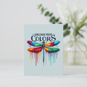 Carte Postale Libérez vos couleurs - libellule artistique