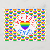 Carte Postale Libérez votre genre, Coeur arc-en-ciel (Devant)