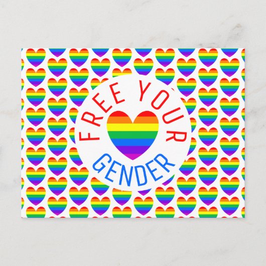 Carte Postale Libérez votre genre, Coeur arc-en-ciel (Devant)
