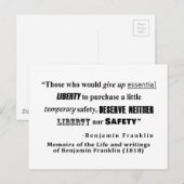 Carte Postale Liberté et sécurité Benjamin Franklin Citation (Devant / Derrière)