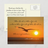 Carte Postale Liberté Verset Bible, vol d'oiseaux au coucher du  (Devant / Derrière)