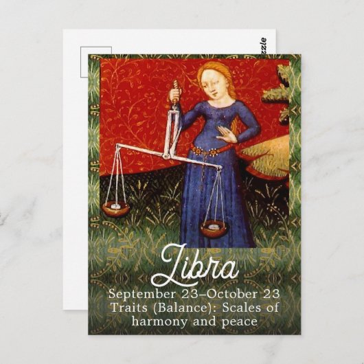 Carte Postale Libra Zodiac Signal Échelles Anniversaire (Devant / Derrière)
