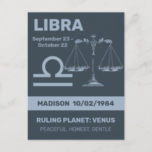 Carte Postale Librairie de signes Zodiac de nom personnalisé / t