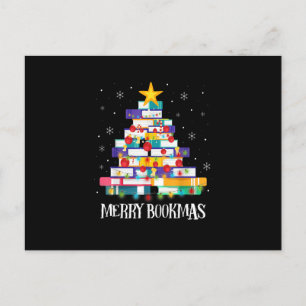 Carte Postale Librarian Book Lover Books Christmas Tree Merry Bo
