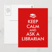 Carte Postale Librarian Gifts Keep Calm Ask a Librarian Custom (Devant / Derrière)