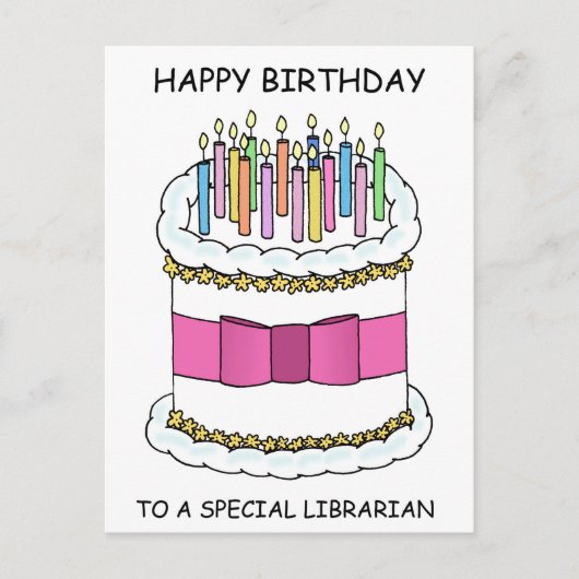 Carte Postale Librarian Happy Birthday Cake with Candles (Devant)
