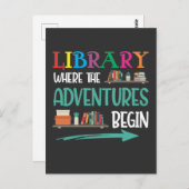 Carte Postale Library Adventure Librarian Book Reader Bookworm (Devant / Derrière)