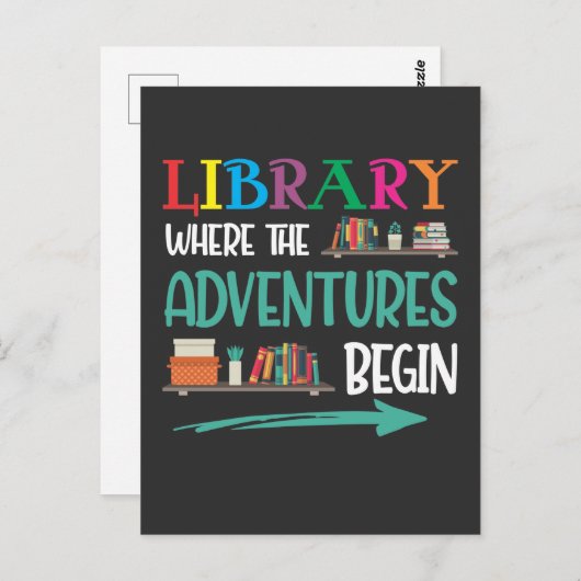 Carte Postale Library Adventure Librarian Book Reader Bookworm (Devant / Derrière)
