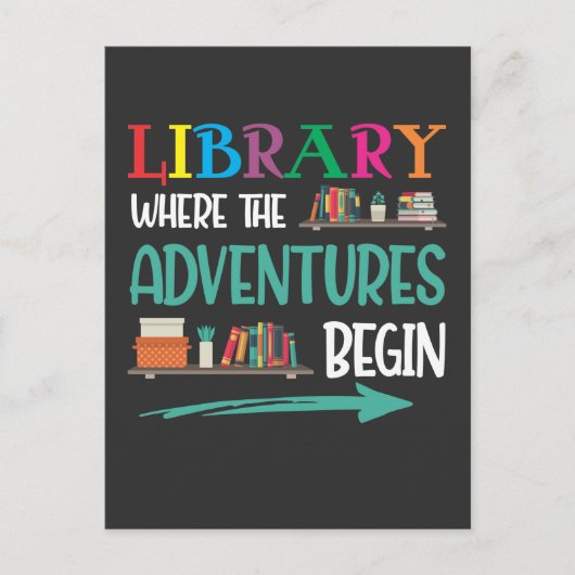 Carte Postale Library Adventure Librarian Book Reader Bookworm (Devant)