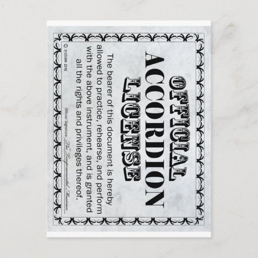 Carte Postale Licence Accordéon (Devant)