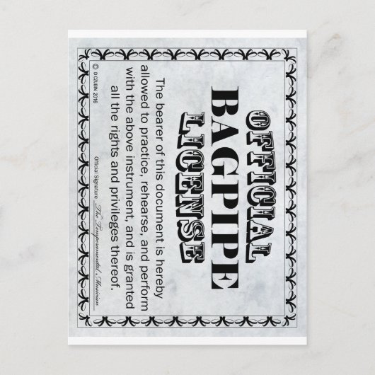 Carte Postale Licence Bagpipe (Devant)