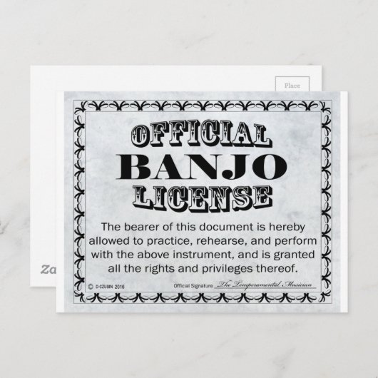 Carte Postale Licence Banjo (Devant / Derrière)
