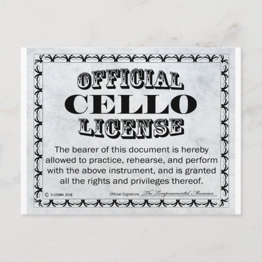 Carte Postale Licence Cello (Devant)