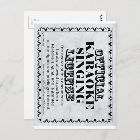 Carte Postale Licence de chant karaoké (Devant / Derrière)