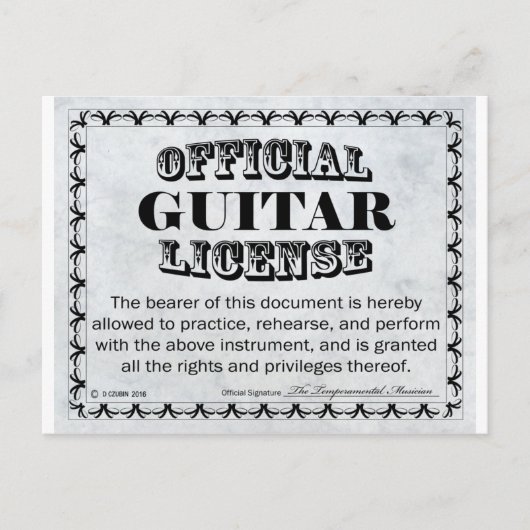 Carte Postale Licence de guitare (Devant)