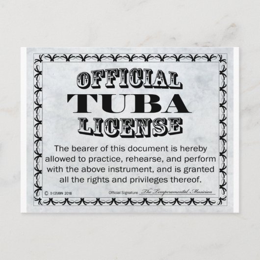 Carte Postale Licence Tuba (Devant)