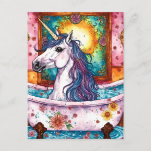 Carte Postale Licorne Adorable Crinière Bleue et Violette dans l