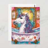 Carte Postale Licorne adorable dans le bain (Devant / Derrière)