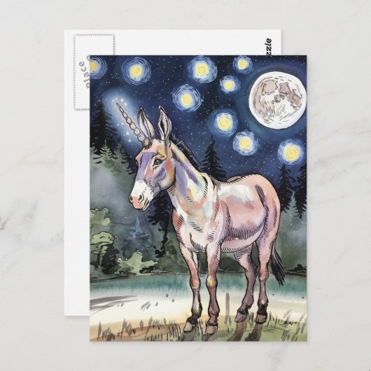 Carte Postale Licorne Âne Mignon (Devant / Derrière)