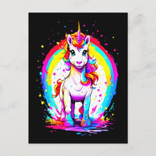 Carte Postale licorne arc-en-ciel (Devant)
