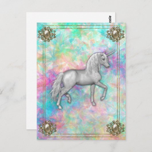 Carte Postale Licorne Arc-en-Ciel Élégante Monogrammée (Devant / Derrière)