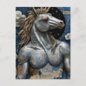 Carte Postale Licorne Argentée Avec Muscles Collage (Devant)