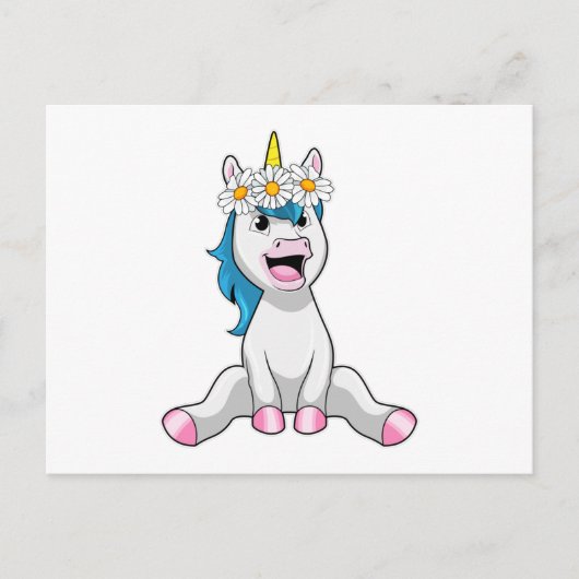 Carte Postale Licorne avec Fleur Marguerite (Devant)