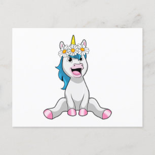 Carte Postale Licorne avec fleurs Daisy