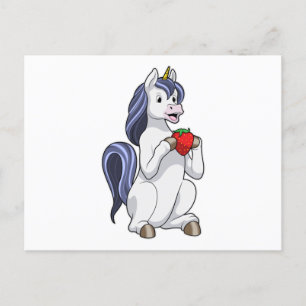 Carte Postale Licorne avec fruit de fraise